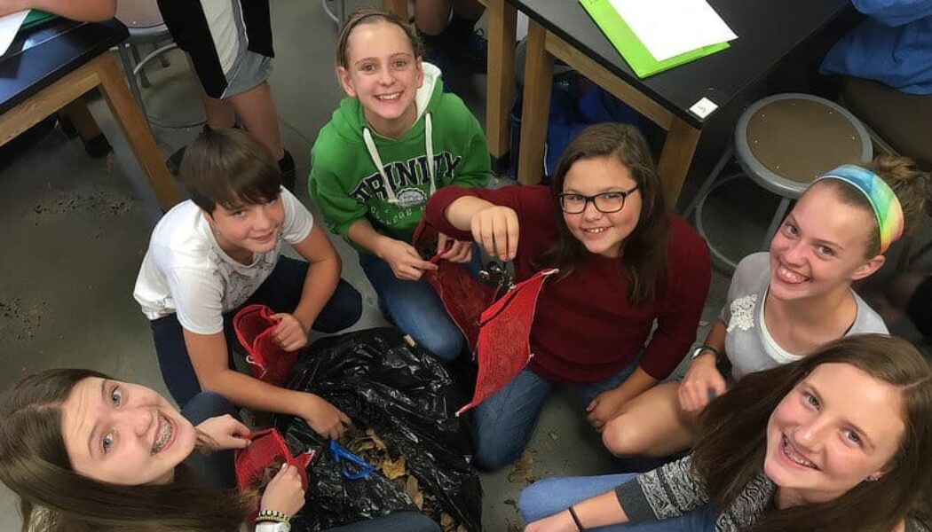 Students filling artificial leaf packs.
